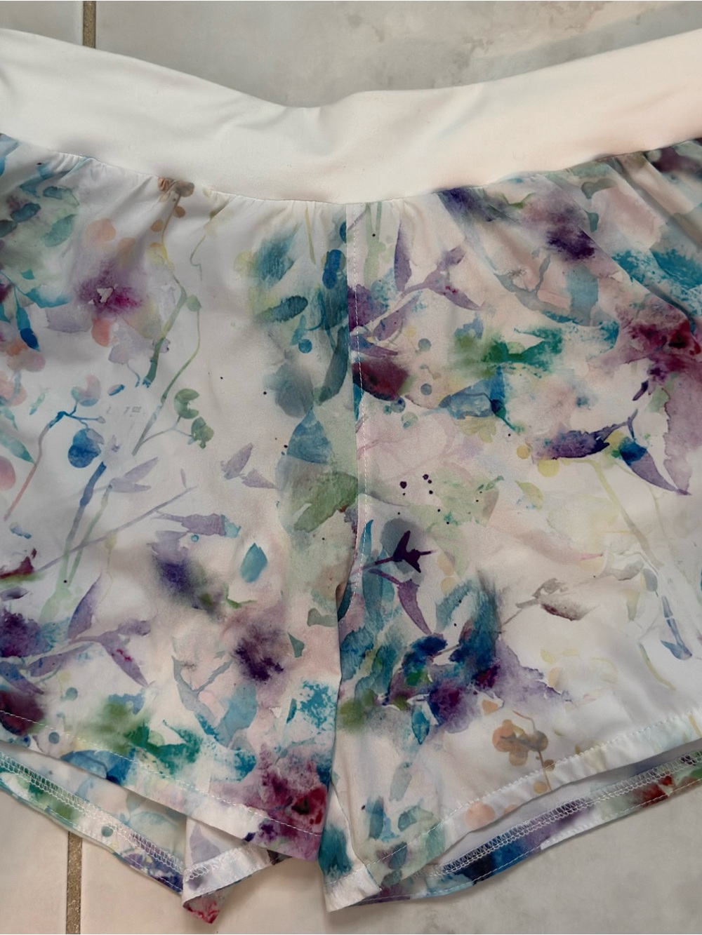 KORSA White Floral Watercolor Athletic Shorts